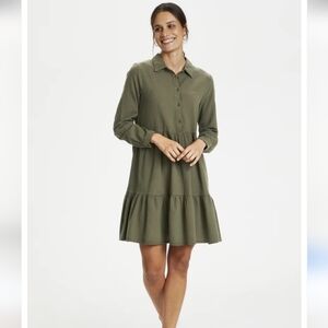 New York & Co Olive Green Poplin Tiered Shirt Dress Size XL NEW
